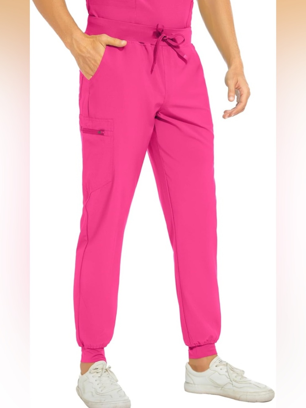 COZYFIT V-Neck Scrub Top &Jogger Pant W/8 Pockets, Anti Wrinkle, M-Tall Hot Pink - Picture 5 of 12